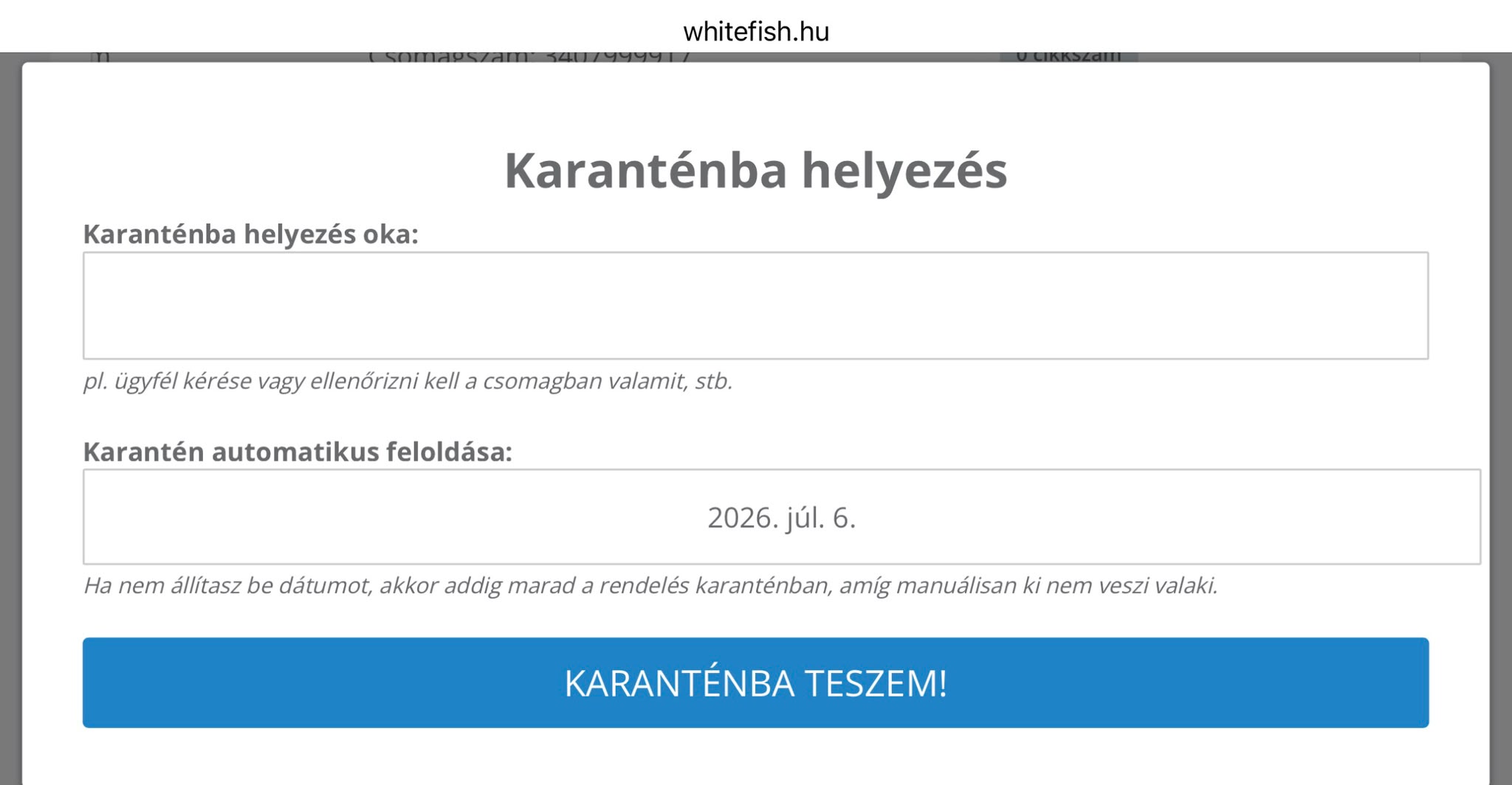 Karantén, időzített karantén